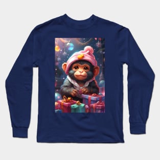 Christmas Monkey with Presents Long Sleeve T-Shirt